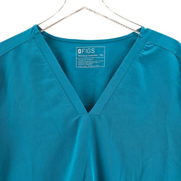 Figs Scrub Top Womens XXL Set Of 2 Casma V-Neck Aqua Blue Medical Dental Comfort - Picture 2 of 10